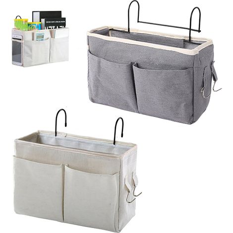 Caddie de chevet, sac de rangement de chevet, organisateur de lit suspendu, caddie multifonction pour lit superposé (blanc, gris), 2 paquets (1/5)