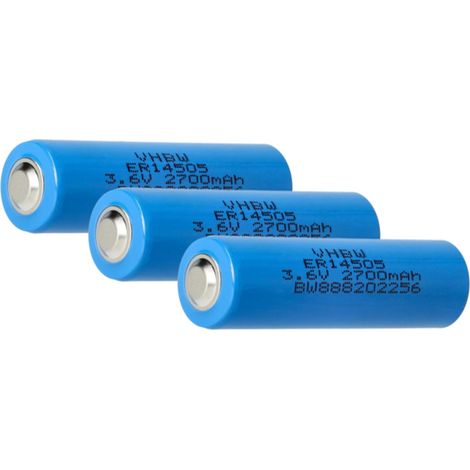 vhbw 3x Piles au lithium ER14505 - Piles spéciales (2700mAh, 3,6V, Li-SOCl2)