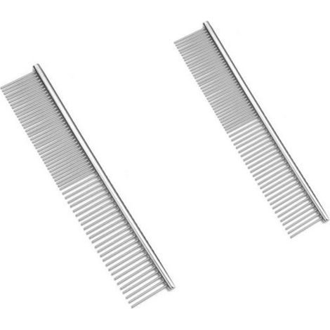 Peine para mascotas，peine de acero inoxidable para perros y gatos，2 piezas，18,5  3,3 cm，peine de dientes redondos para mascotas (1/5)