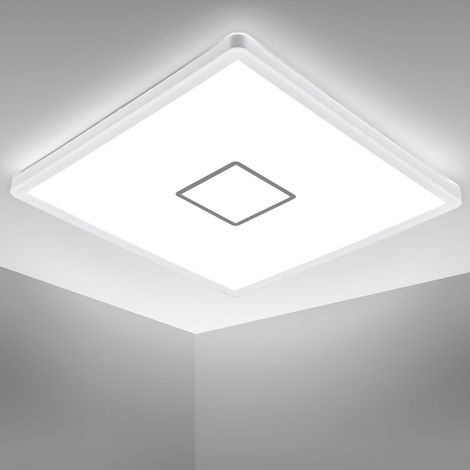B.K.Licht plafonnier design carré LED 18W éclairage ultra-plat 28mm applique moderne blanc-argenté 2400Lm lumière blanche neutre 4000K 293x293mm (1/5)