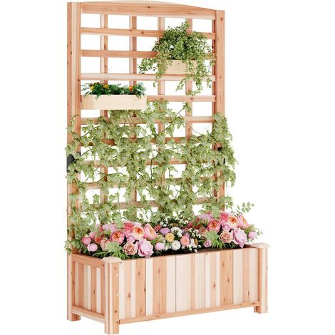 Jardinière surélevée en Bois avec Treillis, 90 x 40 x 150 cm, jardinière surélevée autoportante pour légumes, Herbes, Fleurs, Fruits (1/5)