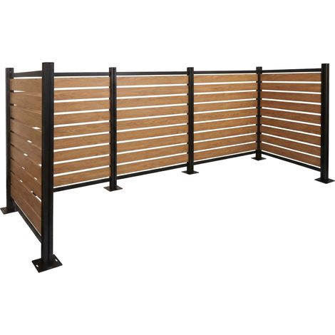 [NEUWERTIG] Alu Mülltonnen-Zaun HHG-567, Mülltonnenverkleidung, Holzoptik erweiterbar 130x300x110cm hellbraun