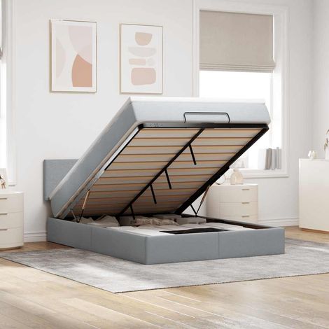 Estructura cama otomana colchón tela gris claro 140x200cm vidaXL (1/5)