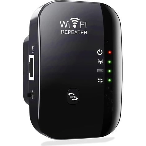 WLAN-Verstärker, Signalverstärker, WLAN-Repeater, Langstreckenverstärker mit Ethernet-Anschluss, One-Touch-Setup, Geschwindigkeit bis zu 300 Mbit/s (Schwarz)