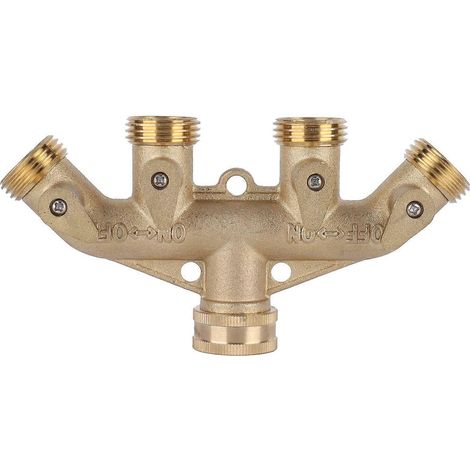 Distributeur de tuyau d'arrosage en laiton G3/4 à 4 voies avec vanne à bille, adaptateur de tuyau et raccord de robinet (1/5)