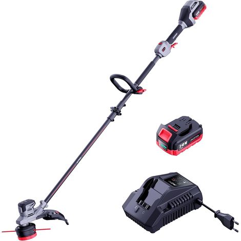Débroussailleuse sans Fil, Largeur de Coupe de 38 cm moteur sans balais, 2 vitesses, poignée auxiliaire réglable, dévidage semi-automatique du fil, batterie et chargeur inclus (1/5)