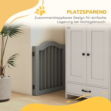 Barrière de sécurité pour chien 3 panneaux pliante 154,5 x 61 cm avec porte et 2 pieds de soutien gris clair (1/5)