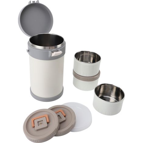 Portapranzo termico con tracolla, realizzato in acciaio inox 304, capacità 2,3 litri, con scomparti per studenti e professionisti, adatto al microonde, colore bianco.