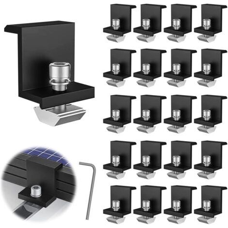 Supports de panneaux solaires 20 pièces, fixations de 30 mm, kit de montage pour rails de panneaux solaires PV avec clé hexagonale pour toit et mur (1/5)