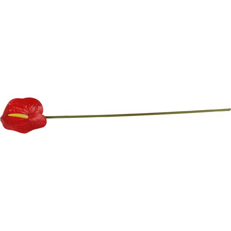 Wohnzimmerdekoration: Künstlicher 3D-Strauß aus kleinen roten Anthurien, realistisch wirkenden, weichen Blumen, Imitation einer Paradiesvogelblume und eines Einblatts. (1/5)