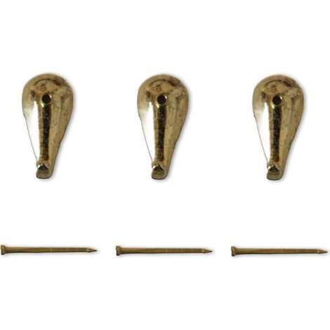Lupia - Kit 3 Ganci GOCCIA ORO per Quadri, Specchiere e Cornici, Metallo Dorato, Stile Artistico, Adatti a tutti gli ambienti, Chiodini per il fissaggio inclusi, Dimensioni 2,6x1,2 cm (1/3)