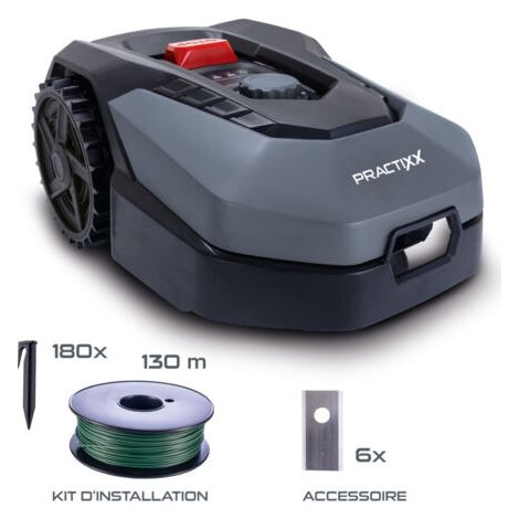 [JAMAIS UTILISÉ] Practixx Robot tondeuse PX-RRM-600Wi – Jardins jusqu’à 600 m² – Largeur de coupe 18 cm – Hauteur de coupe 2 à 6 cm – Bluetooth ou WiFi – Autonomie 60 min