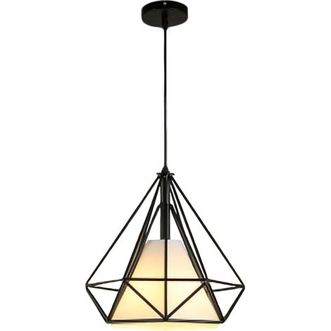 STOEX Retro Pendelleuchte 25CM E27 Diamant Käfig Eisen Hängende Deckenleuchte für Flur Küche Schlafzimmer Wohnzimmer Cafét (Schwarz)