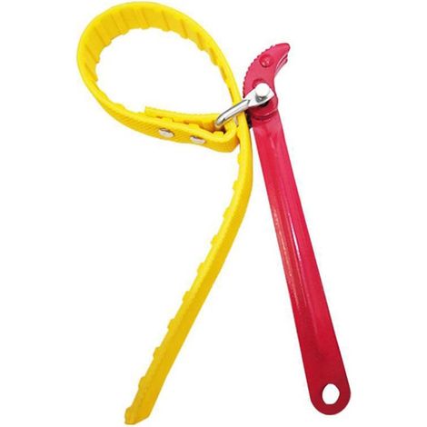 Chiave a nastro multifunzione da 165 mm di capacità, nastro regolabile da 430 mm, manico in acciaio, colore giallo. (1/5)