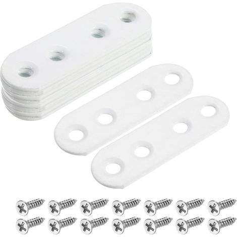 10 Pièces de Supports Plats Droits, Plaque de Renfort en Fer de 55X5mm pour Réparation de Meubles en Bois, Couleur Blanche (1/5)