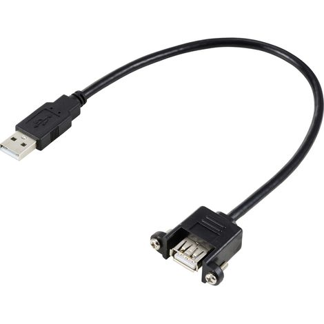 Renkforce Câble USB USB 2.0 USB-A mâle, USB-A femelle 0.25 m noir pour encastrement, vissable RF-572