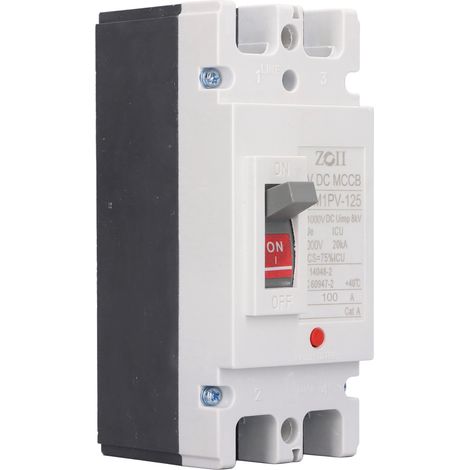Disjoncteur DC 2P 100A, coque en plastique ignifuge, interrupteur de Protection contre les courts-circuits en alliage d'argent, 1000V (1/5)