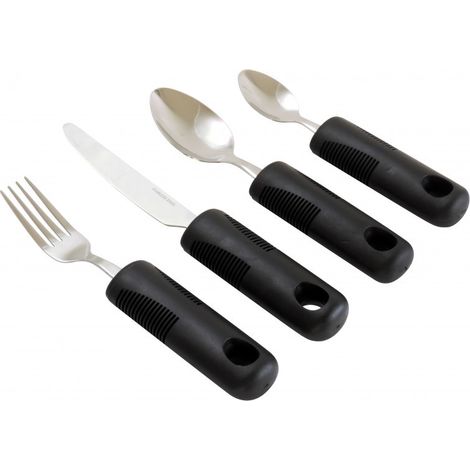 Couverts ergonomiques senior manche épais plastique - Set 4 pièces (1/5)