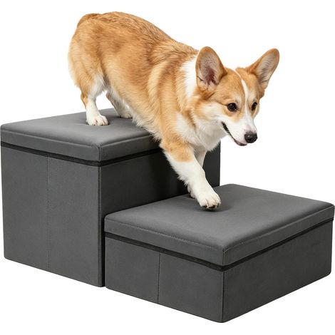 Escalera para mascotas, diseño plegable, caja de almacenamiento integrada, gris claro (1/2)