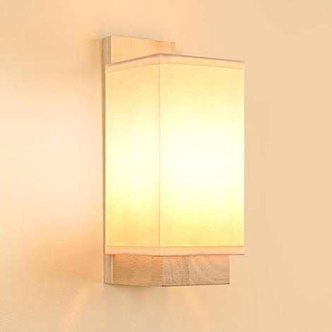 1 Applique Murale Bois, Abat-jour Tissu Blanc, Douille E14, Design Rétro, Pour Salon Chambre Couloir