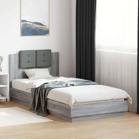 vidaXL Estructura de cama cabecero luces LED gris Sonoma 90x200 cm (1/5)