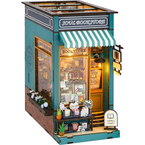 Kit DIY Miniature Maison de Livres, Scénario de Bibliothèque en Bois, Maison de Poupée Miniature, Décoration Étagère Créative - Librairie de l'Âme (1/5)
