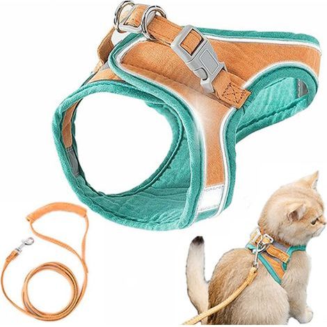 Harnais pour chat avec laisse gilet – Anti-fuite – Matériau doux et respirant – Tour de poitrine 28-32 cm – Promenades sécurisées (1/5)