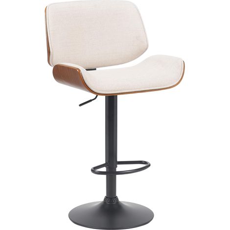 Sgabello da bar x1 stile retrò moderno tessuto color crema seduta in legno curvato colore noce struttura in metallo nero 100005860