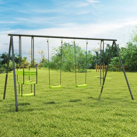 Kinderschaukel für den Außenbereich mit 6 Sitzen, Stahlrahmen, für Kinder ab 3 Jahren, 355 x 184 x 186 cm, Grün