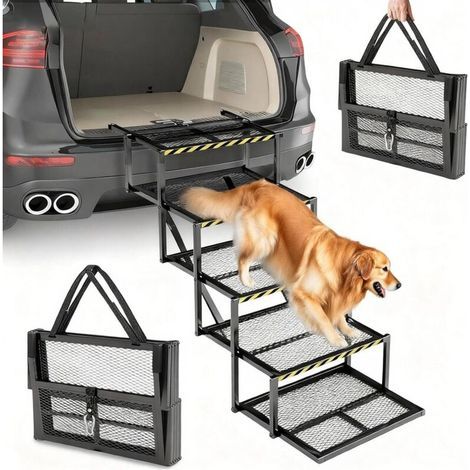 Rampe pour Chien, 5 Marches Rampe Pliante Voiture Escaliers pour Chiens Petite Moyenne Grande Taille Escaliers Chiens Antidérapants pour Camions Et SUV Support Jusqu'à 100Kg 35-90cm Hauteur Réglable (1/5)