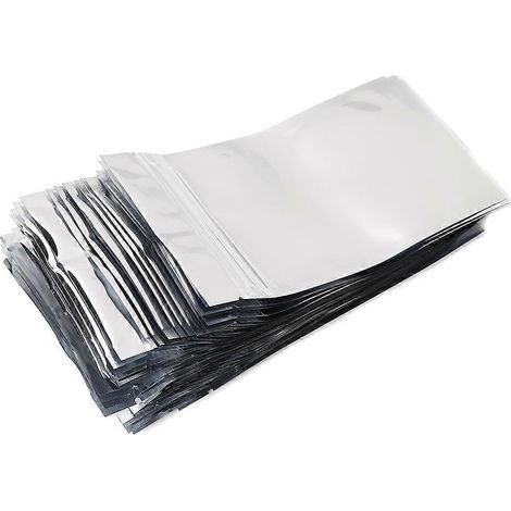 50 Stück 8,5 x 14 cm große, wiederverschließbare Mylar-Beutel aus silberner Aluminiumfolie mit transparenter, auslaufsicherer Vorderseite. (1/5)
