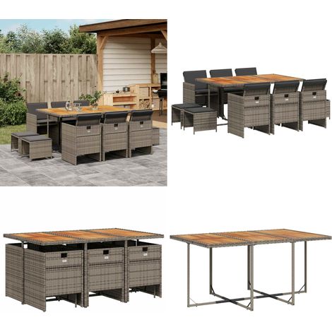 11-tlg. Garten-Essgruppe mit Kissen Grau Poly Rattan - Gartengruppe - Gartenmöbel - Esstisch - Gartenstühle - Gartenhocker - Home & Living (1/5)