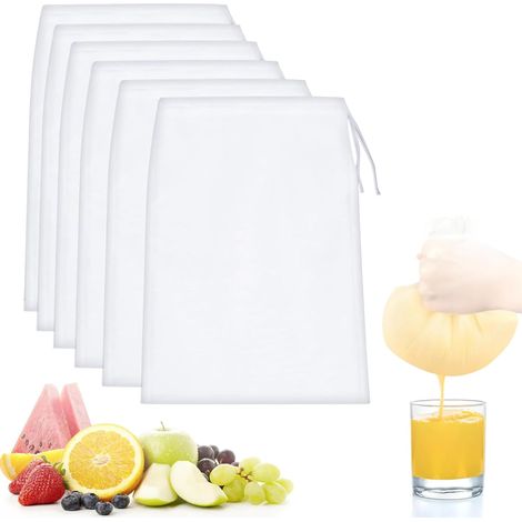6 Sacs à lait, Nylon alimentaire, 20x30 cm, Cordon de serrage, Filtre réutilisable, Pour jus et fromage (1/5)