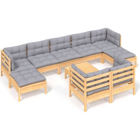 Maison Exclusive - 10-tlg. Garten-Lounge-Set mit Grauen Kissen Ki