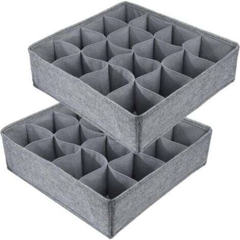 Lot de 2 Organisateur de Tiroir Pliable Tissu de jute pour Sous-vètements, Soutien-Gorges, Chaussettes Boîte de Rangement à Compartiment Gain de Place