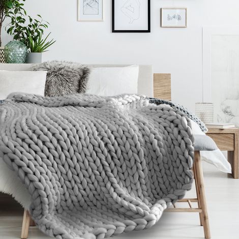 Plaid - HOME DECO FACTORY - Grosse Maille - Chunky - Gris