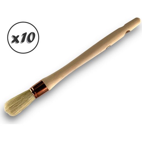 Lot de 10 pinceaux de pouce Brosse ronde en soie blanche Ø 18 mm Idéal peinture rénovation volets moulures plinthes angles persiennes Manche bois brut Kibros 370D180x10
