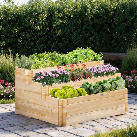 Porte-plantes en bois 3 niveaux 9 bacs 117 x 100 x 54 cm (1/5)