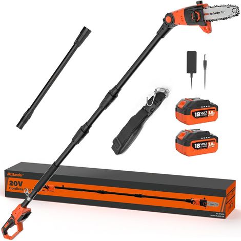 Scie à tige sans fil pour élagage d'arbres, batterie élagueuse, portée de 4,5 m, vitesse de coupe de 5,0 m/s, tronçonneuse multi-angle de 20 cm avec batterie 2 x 3,0 Ah (1/5)