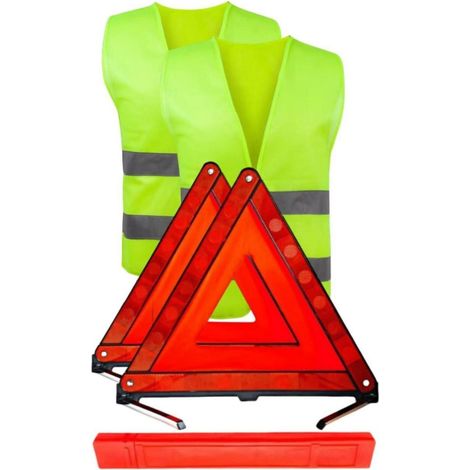 Warndreieck & Warnwesten Set für Auto, 2x Pannendreieck, 2x Warnweste, Reflektierend (1/5)