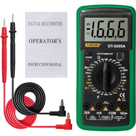 Voltmètre numérique ampèremètre, testeur de tension numérique, compteur de résistance, sonde de test, multimètre avec plage automatique, DT-9205A (1/5)