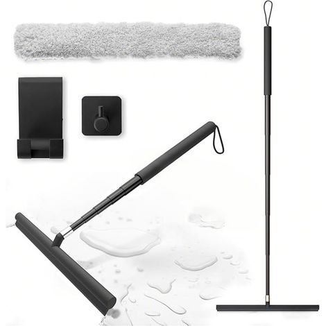 Raclette de douche à long manche - 20 à 120 cm - Noir - Raclette de fenêtre avec manche télescopique - Raclette pour verre de douche, salle de bain, miroir, nettoyage du verre (1/5)