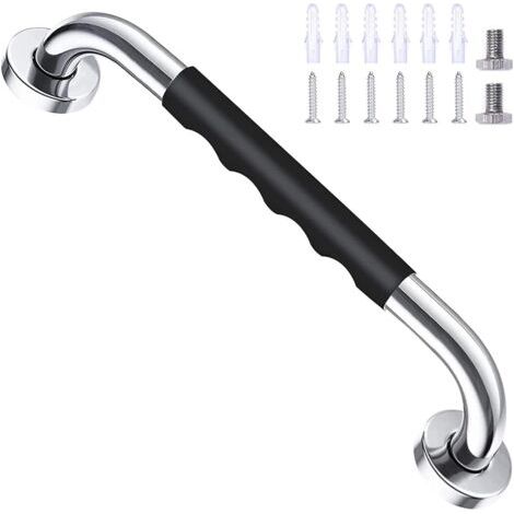 Baignoire de Sécurité Noir 40cm, Antidérapant, Barre d'Appui en Acier Inox Murale, pour Salle de Bains WC Manche pour Enfants/Personnes Agées