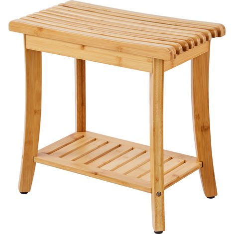 Mophorn Banco de ducha de bambú , 19,1 x 11,3 x 18,3 pulgadas, taburete de ducha impermeable con estante de almacenamiento, capacidad de carga de 330 libras (1/5)
