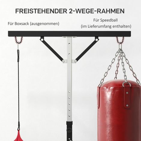 Support de sac de frappe réglable en hauteur, avec ballon de vitesse, cadre métallique, 160L x 145l x 175-220H cm, Noir (1/5)