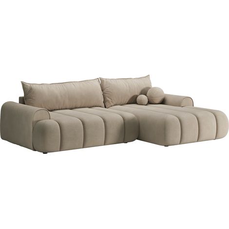 Selsey DANDELINO - Ecksofa mit Schlaffunktion, Stauraum und Velours-Bezug, beige, rechts (1/5)