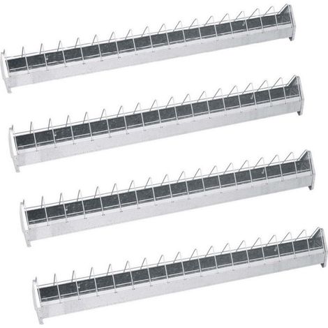 Set di 4 Mangiatoie in Metallo per Galline Griglia 100x10x13 cm Sistema Anti-Posa Ideale per 24 Polli