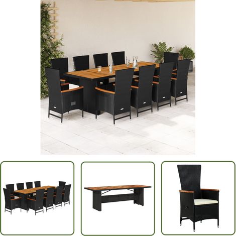 vidaXL 11-tlg. Garten-Essgruppe mit Kissen Schwarz Poly Rattan (1/5)