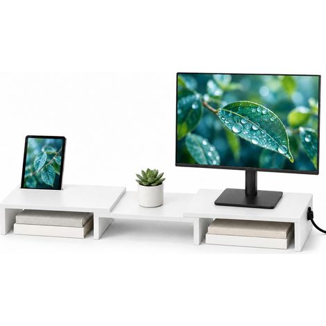 Monitorständer Verstellbare Monitorerhöhung aus MDF für 2 Monitore Weiß (1/5)