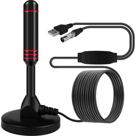 Antenne DVBT/DVBT2 d'Intérieur pour Téléviseur - HD Avec Base Magnétique, Câble d'Extension 5 m, Télescopique Numérique 360° - Réception DTMB, ISDB, DVB-T2 (1/5)
